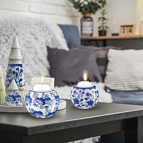 Soaoo 2 Pack Blue and White Candle Holders Chinoiserie Decor Porcelain Tealight Candleholders Votive Candle Holders for Holiday, Wedding, Party Table Centerpiece Home Decor, 1.85 x 2.75 - Image 5