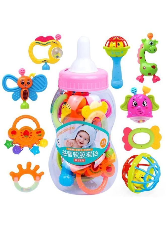 A set of rattles (shackles and silicone teethers) for children