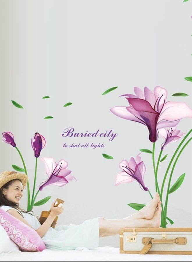 NIBEMINENT Floral Printed Wall Sticker Purple/Green 60x90centimeter - Image 2