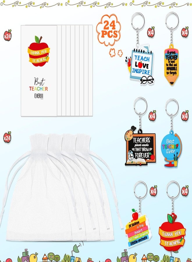 باتيير مجموعة باتيير المكونة من 24 قطعة من هدايا تقدير المعلمات، تتضمن سلاسل مفاتيح للمعلمات مع حقائب هدايا وبطاقات شكر للنساء - Image 3