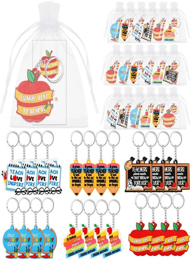 باتيير مجموعة باتيير المكونة من 24 قطعة من هدايا تقدير المعلمات، تتضمن سلاسل مفاتيح للمعلمات مع حقائب هدايا وبطاقات شكر للنساء - Image 1