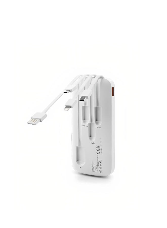 Power Bank Vidvie PB758 4 in 1 (Usb,Type-c,Micro,PD) Fast Charger 10,000 mAh - 4 Built-in Cables (White)