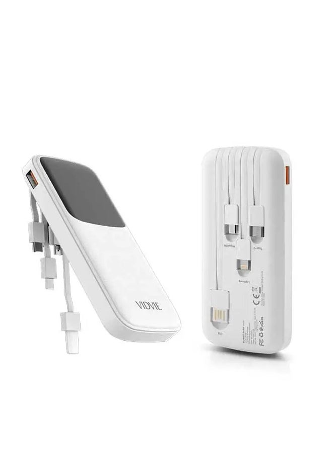 Power Bank Vidvie PB758 4 in 1 (Usb,Type-c,Micro,PD) Fast Charger 10,000 mAh - 4 Built-in Cables (White)