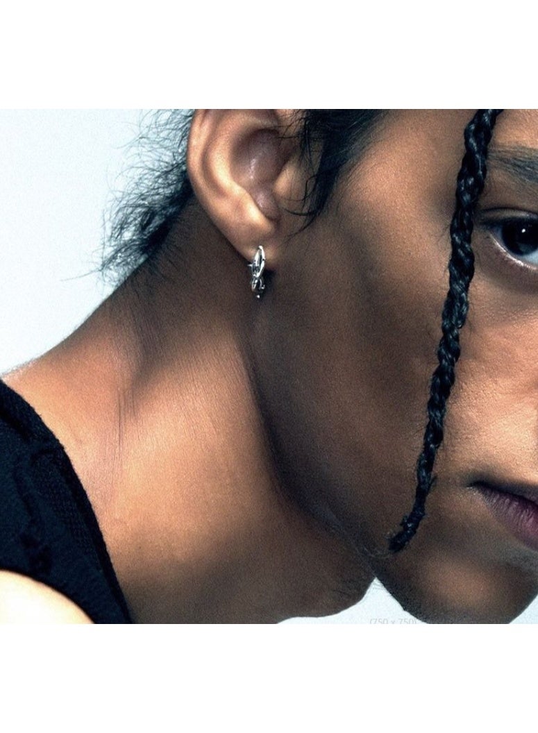 لاتين زوج واحد من الأقراط الرجالية المصنوعة من الفولاذ المقاوم للصدأ، أقراط دائرية على شكل هاجي - Image 5