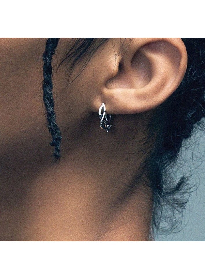 لاتين زوج واحد من الأقراط الرجالية المصنوعة من الفولاذ المقاوم للصدأ، أقراط دائرية على شكل هاجي - Image 4