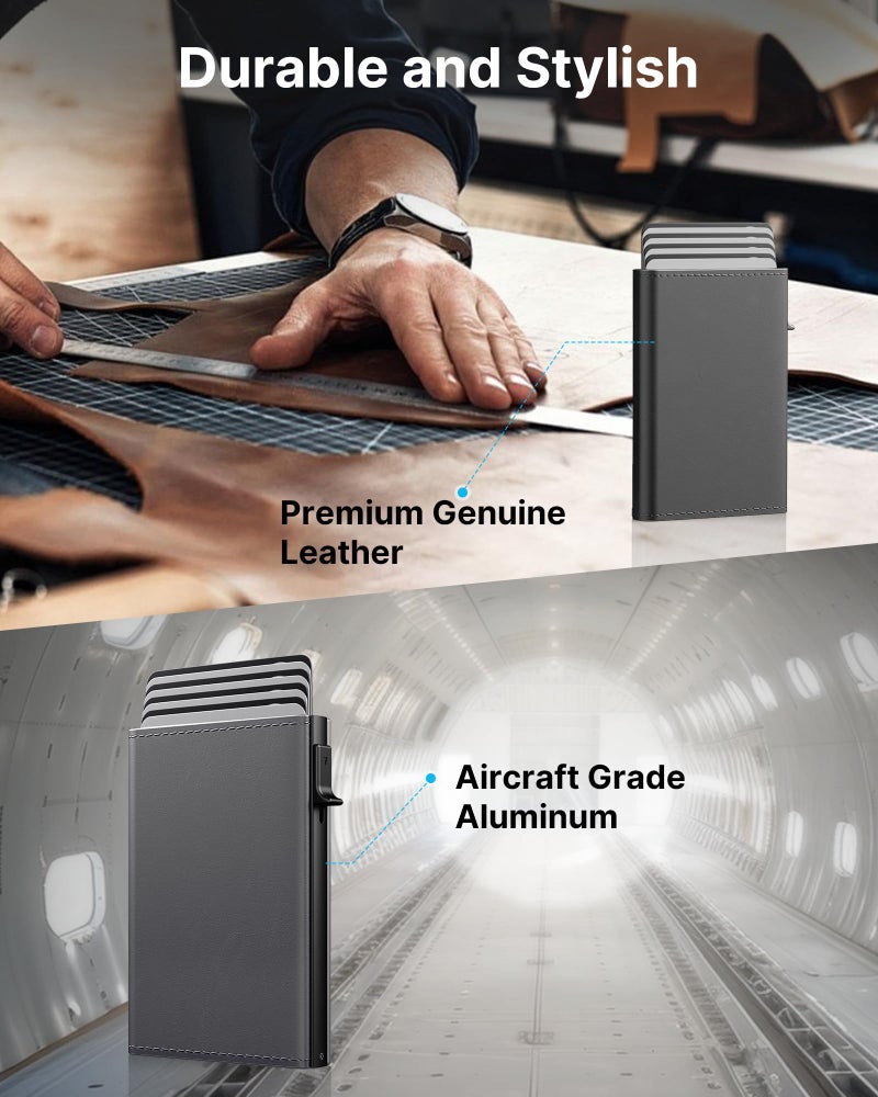 typecase محفظة رجال من تايب كيس: علبة ألومنيوم قابلة للفتح، جلد طبيعي فاخر، ذكي، مانع RFID، نحيف، بسيط، جيب أمامي - سعة 9-14 بطاقة | نافذة هوية | فتحة نقدية - رمادي داكن - Image 5