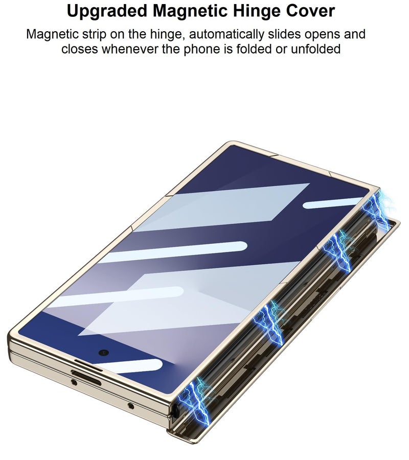 Midkart Magnetic Case Compatible with Samsung Galaxy Z Fold 7 Release 2025 Hinge Protection Leather Cover with Stand Electroplated Camera Protection, Fiber Black & Gold - Image 3