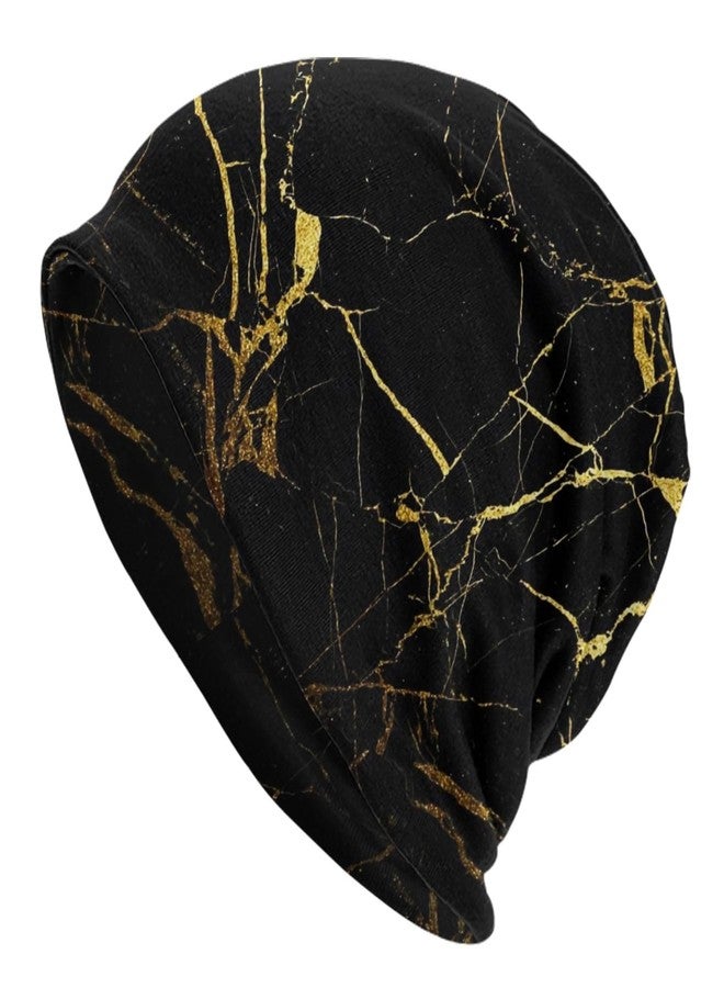 MOLIAN Black Gold Marble Beanies Thin Bonnet Cap Casual Skull Cap for Jogging Cycling, Black Gold Marble, One size - Image 1