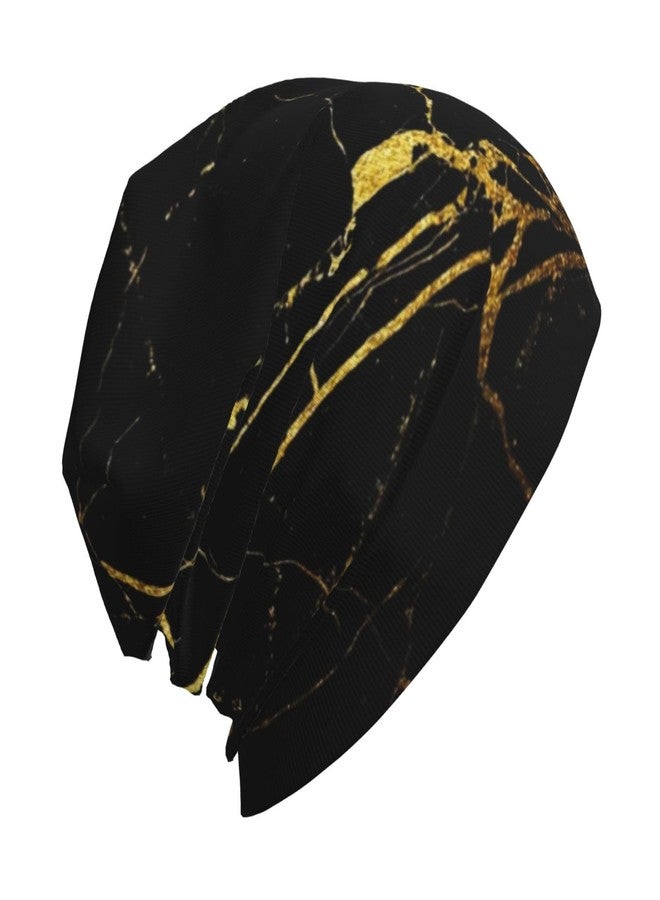 MOLIAN Black Gold Marble Beanies Thin Bonnet Cap Casual Skull Cap for Jogging Cycling, Black Gold Marble, One size - Image 2