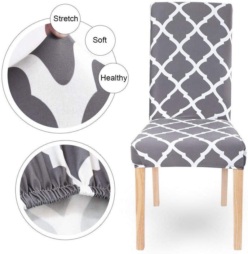 Styleys Polyester Elastic Dining Chair Covers Stretchable Washable Chair Protector for Home, Kitchen, Party, Restaurant SLMC156 (Light Grey Check) - Set of 6 - Image 3