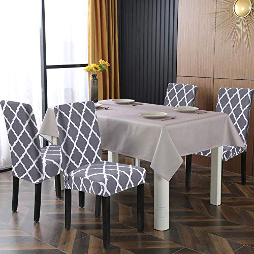 Styleys Polyester Elastic Dining Chair Covers Stretchable Washable Chair Protector for Home, Kitchen, Party, Restaurant SLMC156 (Light Grey Check) - Set of 6 - Image 2