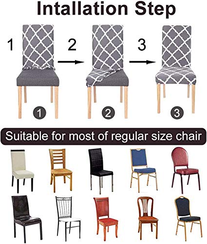 Styleys Polyester Elastic Dining Chair Covers Stretchable Washable Chair Protector for Home, Kitchen, Party, Restaurant SLMC156 (Light Grey Check) - Set of 6 - Image 5