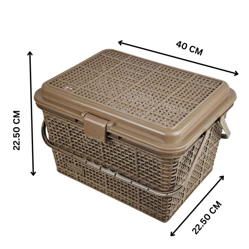 Go Hooked منظم تخزين النزهة متعدد الاستخدامات Go Hooked | صندوق تخزين بلاستيكي بعرض 40 سم وارتفاع 22.5 سم | محمول، متين، وحاوية للطعام، والأدوات، والضروريات الخارجية بلون بني فاتح - Image 3