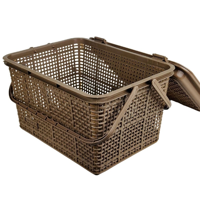 Go Hooked منظم تخزين النزهة متعدد الاستخدامات Go Hooked | صندوق تخزين بلاستيكي بعرض 40 سم وارتفاع 22.5 سم | محمول، متين، وحاوية للطعام، والأدوات، والضروريات الخارجية بلون بني فاتح - Image 4