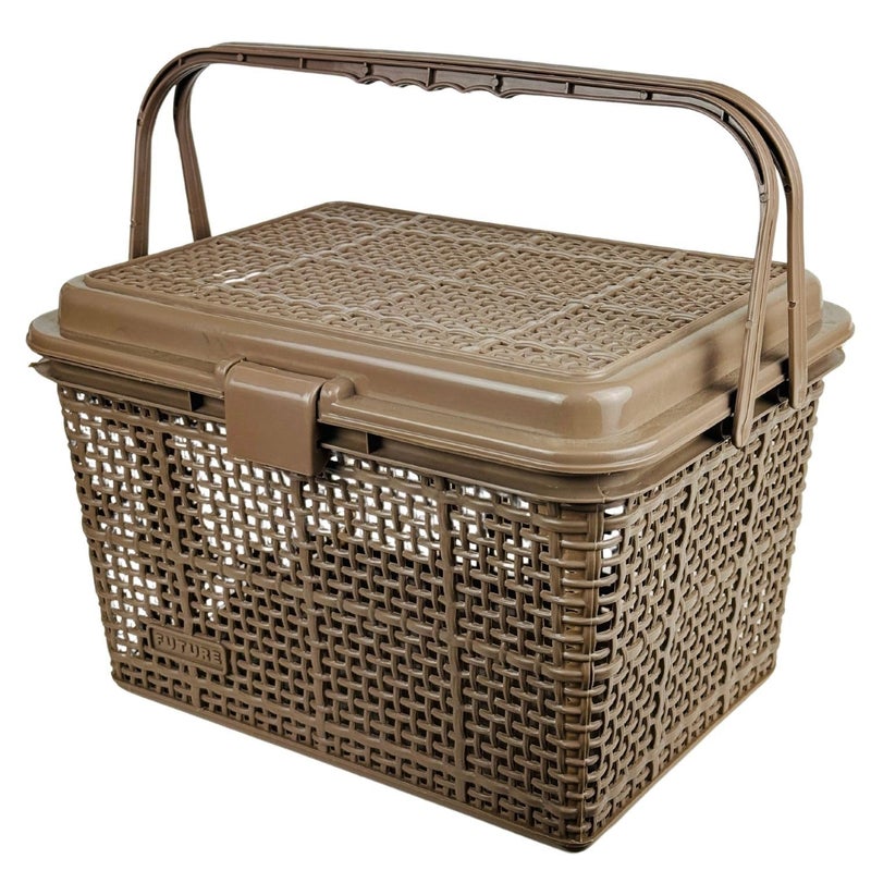 Go Hooked منظم تخزين النزهة متعدد الاستخدامات Go Hooked | صندوق تخزين بلاستيكي بعرض 40 سم وارتفاع 22.5 سم | محمول، متين، وحاوية للطعام، والأدوات، والضروريات الخارجية بلون بني فاتح - Image 5