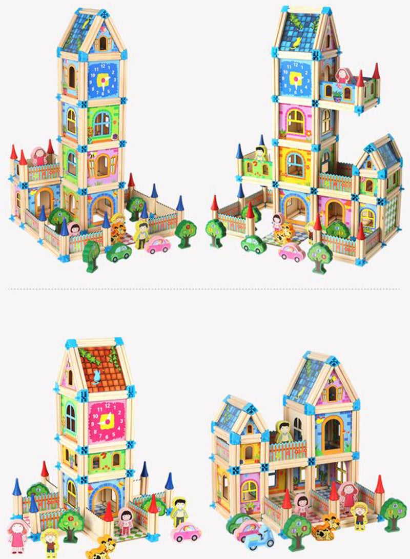 MAMATOONS 128-Piece Wooden Castle Building Blocks Set Gift for Boys and Girls Toy Set - Image 2