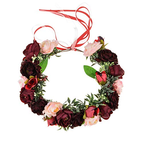 DreamLily Maternity Woodland Photo Shoot Peony Flower Crown Hair Wreath Wedding Headband BC44 (Style 12 Burgundy Camellia) - Image 2