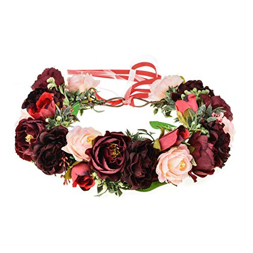 DreamLily Maternity Woodland Photo Shoot Peony Flower Crown Hair Wreath Wedding Headband BC44 (Style 12 Burgundy Camellia) - Image 3
