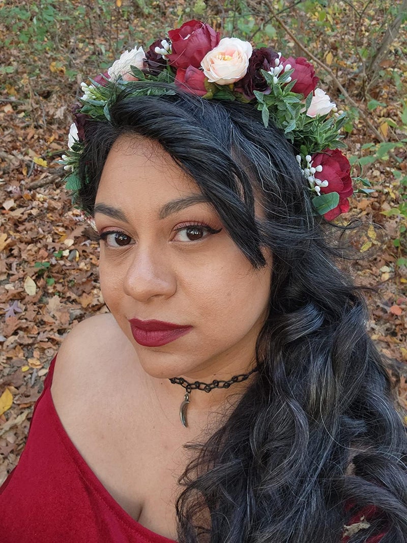 DreamLily Maternity Woodland Photo Shoot Peony Flower Crown Hair Wreath Wedding Headband BC44 (Style 12 Burgundy Camellia) - Image 5