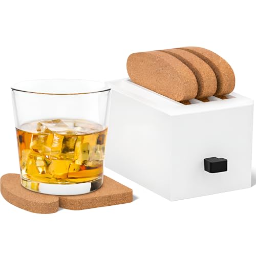ELIKAI Cork Coasters for Drinks - Funny Coasters for Coffee Table, Absorbent Cork Coaster Set with Holder, Heat-Resistant Hot Pads for Kitchen, Ideal Housewarming and Birthday Gift, Set of 4 - Image 1