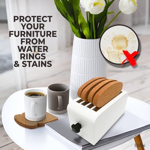 ELIKAI Cork Coasters for Drinks - Funny Coasters for Coffee Table, Absorbent Cork Coaster Set with Holder, Heat-Resistant Hot Pads for Kitchen, Ideal Housewarming and Birthday Gift, Set of 4 - Image 3