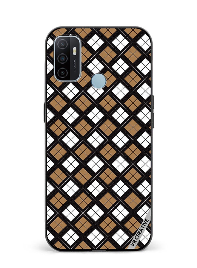 VR CREATIVE Protective Case Cover For Oppo A53 Black White Brown Checkered Pattern Design Multicolour - Image 1