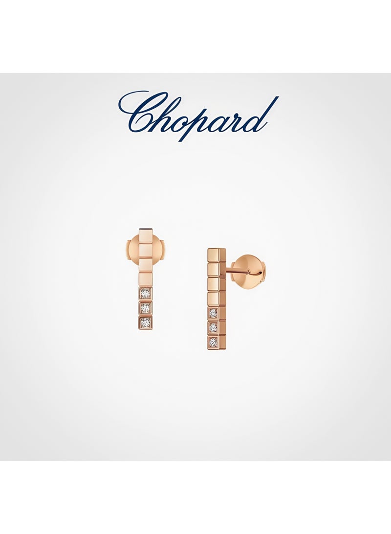 Chopard Ice Cube 18K Rose Gold Stud Earrings For Women, Luxury Gift​ - Image 1