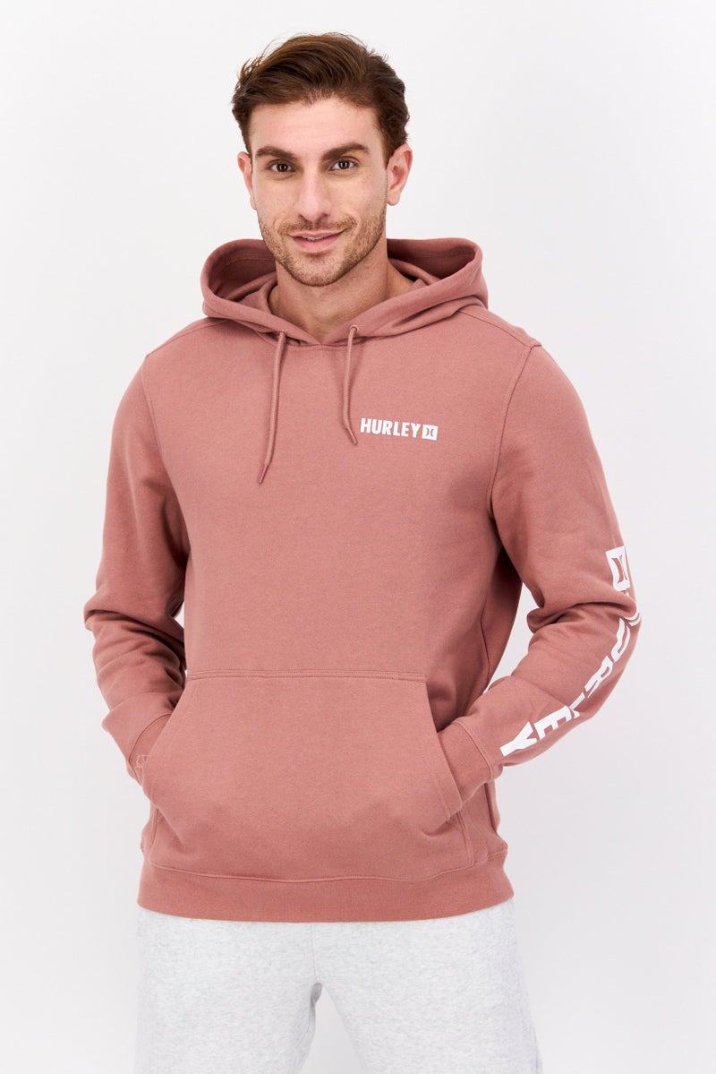Hurley Men Brand Logo Long Sleeves Hoodies, Dusty Pink - Image 1