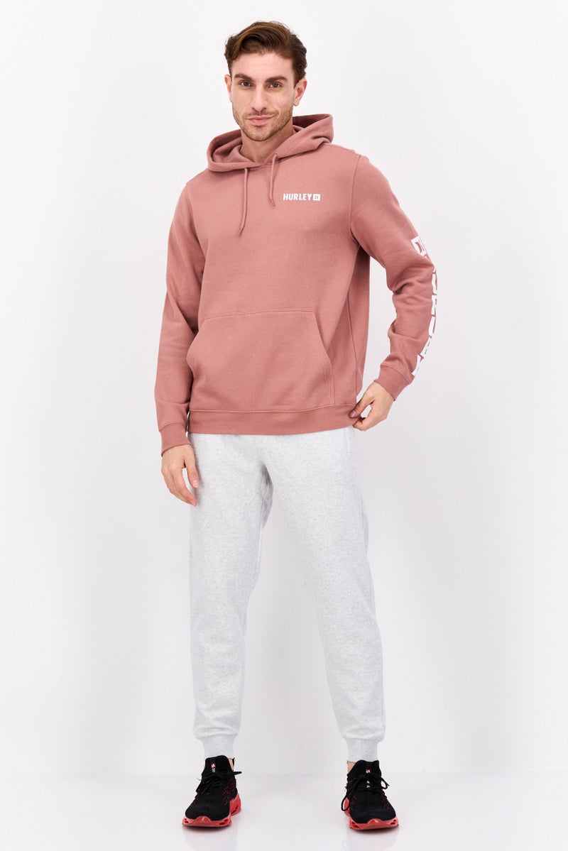 Hurley Men Brand Logo Long Sleeves Hoodies, Dusty Pink - Image 4