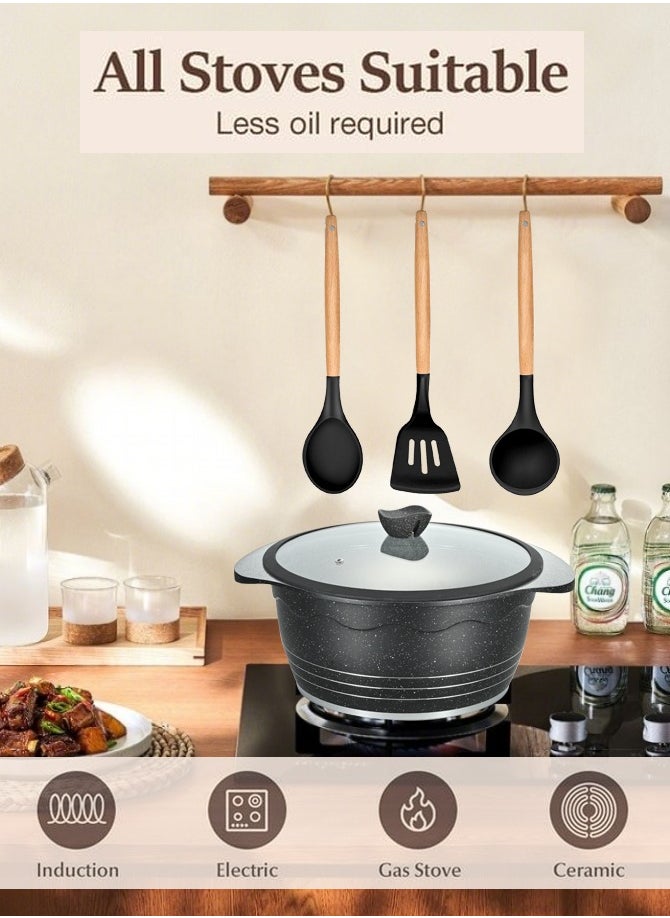 Rockland 22-piece Granite-coated Non-stick Cookware Set For All Stoves, Including Frying Pan, Stew Pan, Sauté Pan, Roasting Pan And Spatula Set, Pfoa-free, Glass Lid With Silicone Rim And Non-slip Handle (Black)  - Image 4