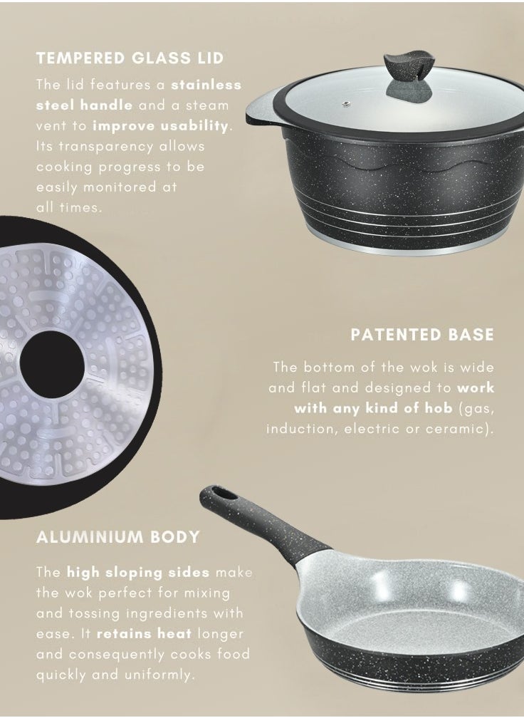 Rockland 22-piece Granite-coated Non-stick Cookware Set For All Stoves, Including Frying Pan, Stew Pan, Sauté Pan, Roasting Pan And Spatula Set, Pfoa-free, Glass Lid With Silicone Rim And Non-slip Handle (Black)  - Image 5