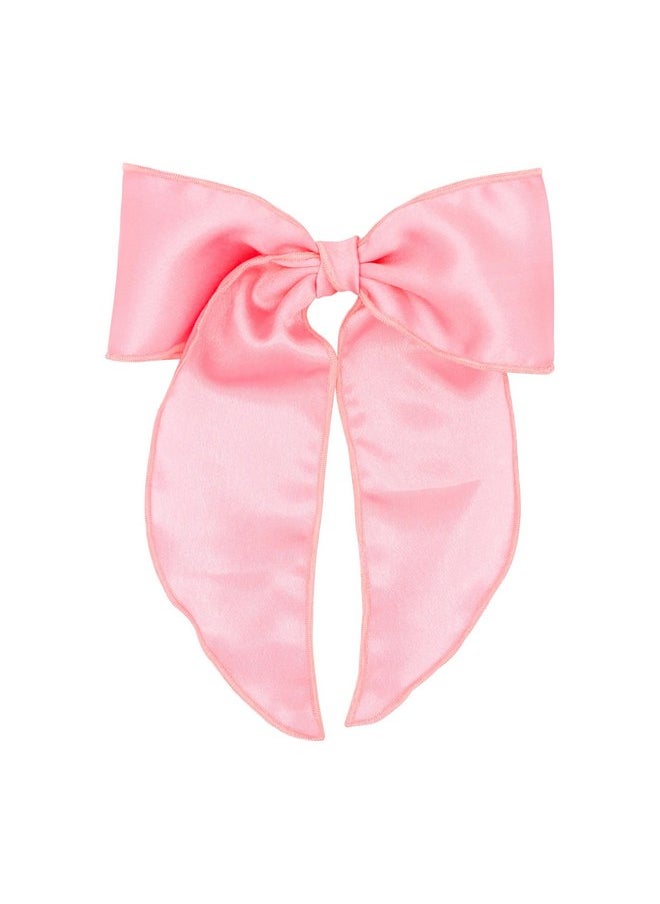 Wee Ones Wee Ones Girls' Satin Bowtie with Twisted Wrap and Whimsy Tails on a WeeStay Hair Clip, King, Pink  - Image 1