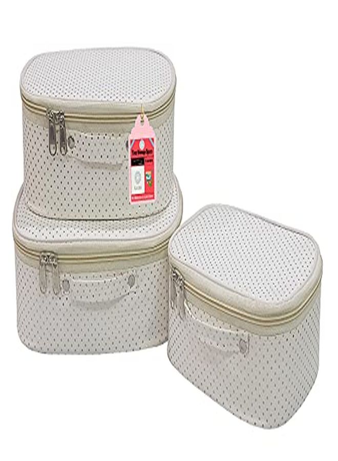 Luces 3 Pc Different Sizes Pouch Fabric Bag Set, Purse Size Makeup Organizer Bag Kit Toiletry Bag Wardrobe Organizer Jewellery Pouch (Cream)  - Image 4