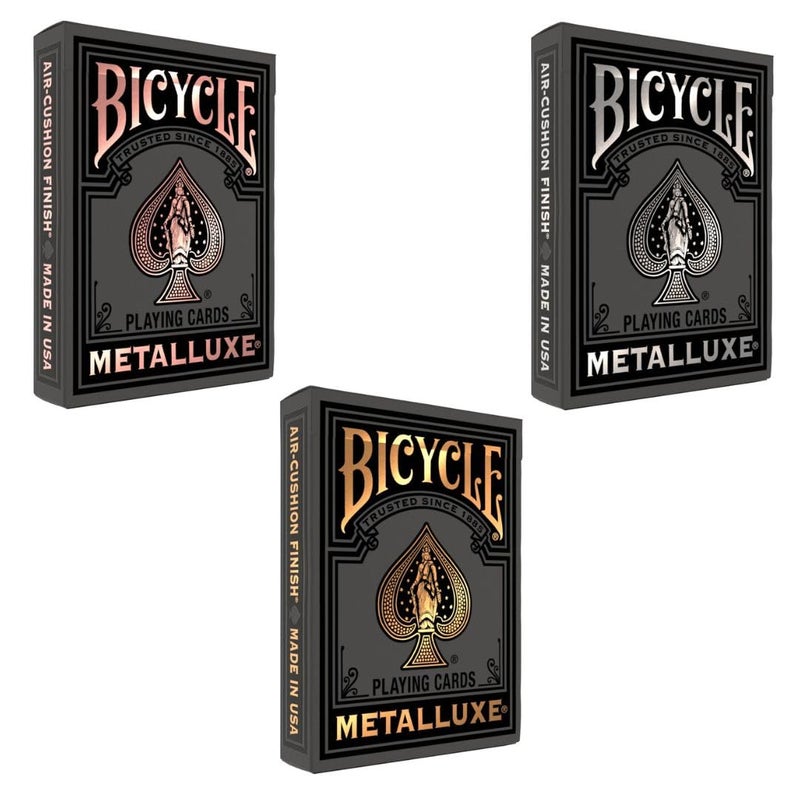 Bicycle Black Metalluxe 3 Pack Bundle â€“ Includes Gold, Silver, and Rose Gold Playing Card Decks - Image 1