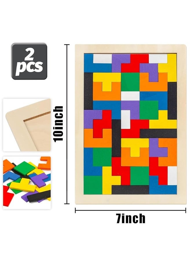 3 otters Wooden Blocks Puzzle 2 Pack Russian Blocks Wooden Jigsaw Puzzles Brain Games Intelligence Toys Puzzles for Kids Ages 46 Montessori Educational Gift for Kids - Image 1