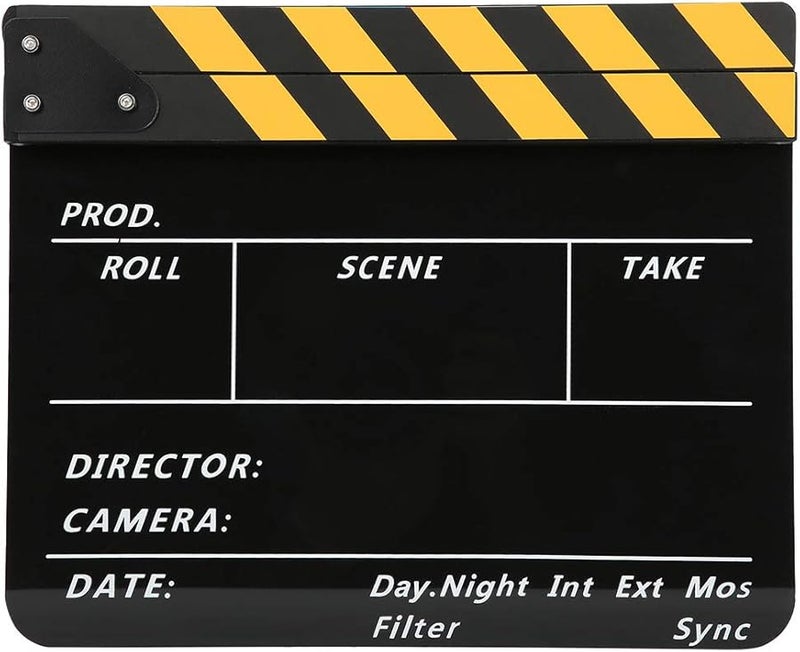 Yellow Striped Acrylic Clapperboard 30x25cm Professional Director Board With Built In Magnets - Image 1