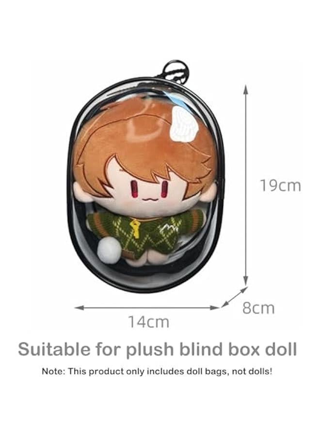 BJD Doll Clear Display Bag, Portable Figures Storage Bag with Keychain, Mini Doll Hanging Box, Double Zipper Closure Dustproof Case for Plushies (Elliptic box-pink 19cm)  - Image 4