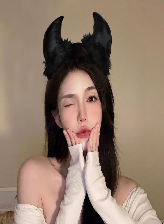 YangQian Devil Halloween Costume Headbands for Women Black Demon Devil Horns Headband Fashion Gothic Headbands for Women's Hair Accessories Headband Punk Scary Halloween Decorative Hair Bands for Girls Cosplay - Image 3
