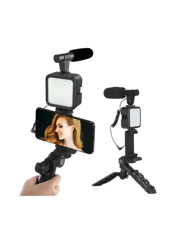 Camera Video Recording Vlogging Kit for Video Making, Mic, Mini Tripod Stand, LED Light & Phone Holder Clip for Making Videos Podcasting - Image 1
