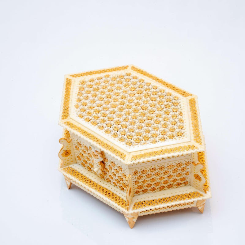 Novitson Royal mashrabi Dahab Hexagon Jewel Box – Handcrafted Limited Edition | Animal Bone Exterior, Velvet Interior | Vintage Keepsake Storage for Valuables & Decor - Image 5