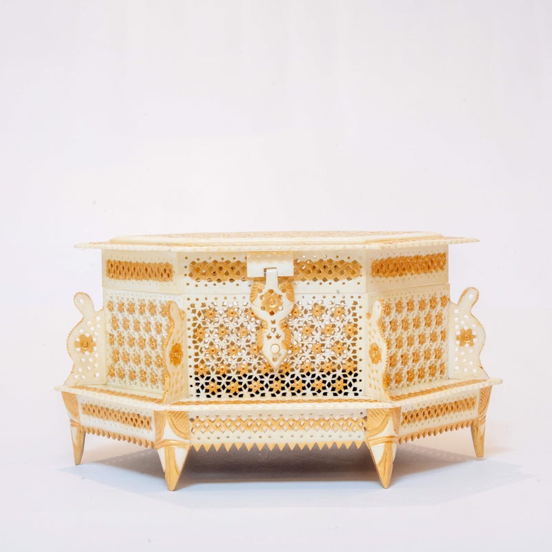 Novitson Royal mashrabi Dahab Hexagon Jewel Box – Handcrafted Limited Edition | Animal Bone Exterior, Velvet Interior | Vintage Keepsake Storage for Valuables & Decor - Image 4