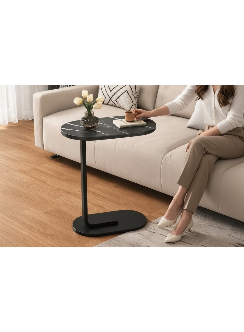 USHOP space-saving C-shaped side table is ideal for sofas, bedrooms, and indoor and outdoor spaces; a wooden coffee table for sofas and beds. - Image 4
