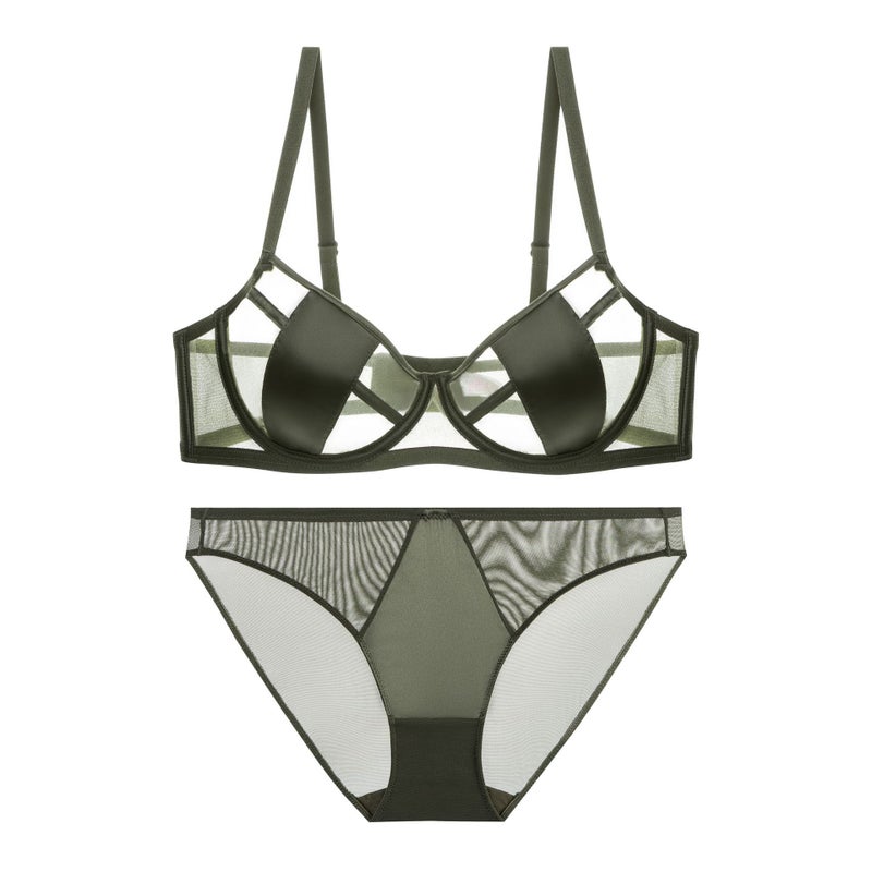 Lace Intimates Women''s Summer Sexy Bra Pure Desire Breathable Ultra-Thin Big Breasts Showing Small Bra Panties Set - Image 1