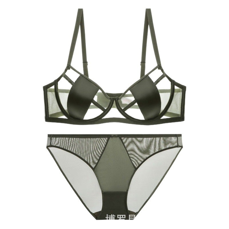 Lace Intimates Women''s Summer Sexy Bra Pure Desire Breathable Ultra-Thin Big Breasts Showing Small Bra Panties Set - Image 2