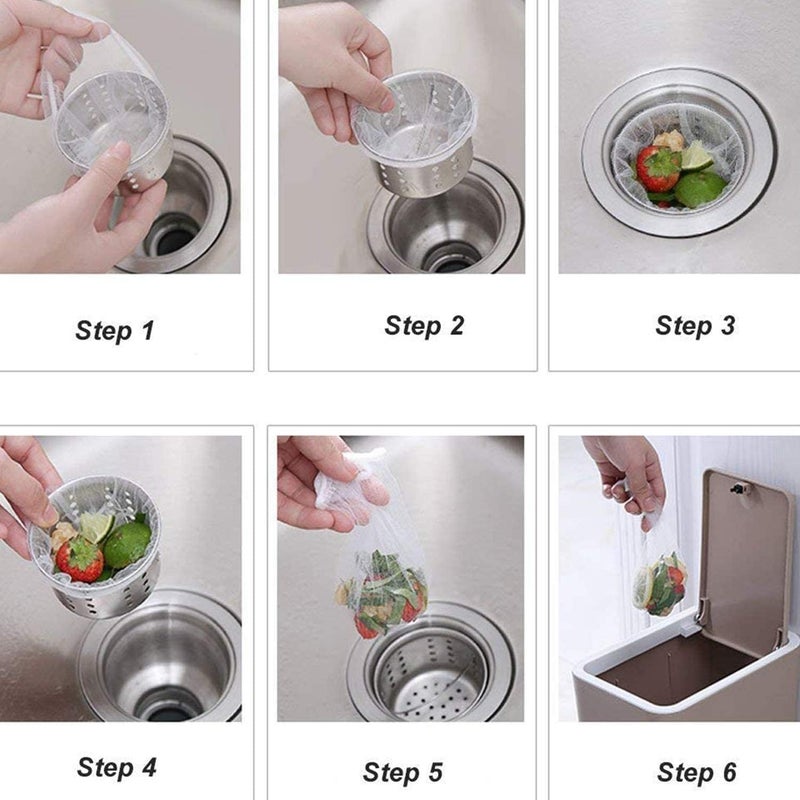 SHOWAY 200PCS Kitchen Sink Strainer Mesh Bag, Disposable Mesh Sink Filters, 200 PCS Disposable Mesh Sink Strainer Bags for Collecting Kitchen Food Waste Leftover Garbage, white, KITFILTER02-200P - Image 3