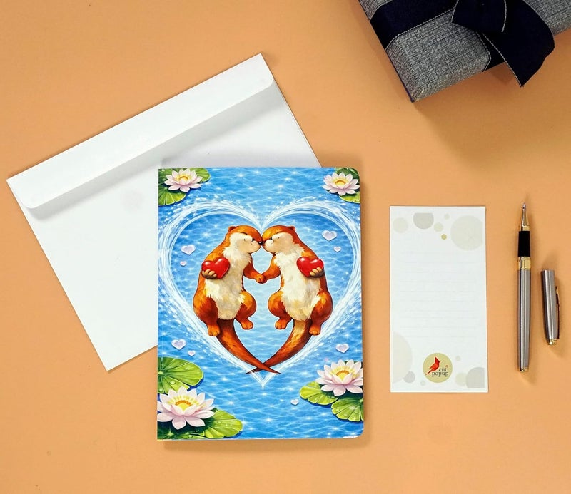 CUT POPUP.COM CUTPOPUP Otter Anniversary Card, 3D Pop Up Valentines Day, Greeting Loved Cards for Couple, Her, Wife, Husband, Him, All Occassions (Otter Couple) AN185US - Image 4