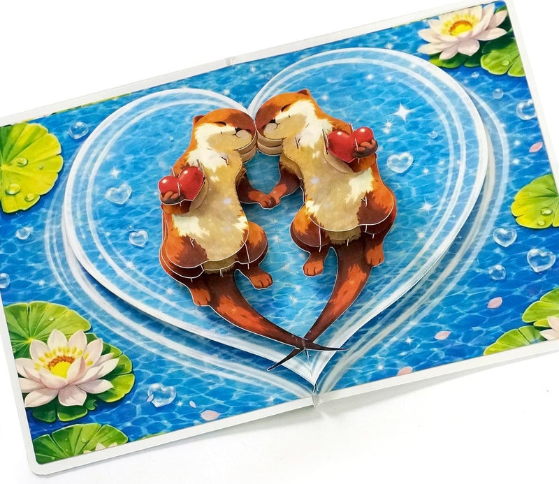 CUT POPUP.COM CUTPOPUP Otter Anniversary Card, 3D Pop Up Valentines Day, Greeting Loved Cards for Couple, Her, Wife, Husband, Him, All Occassions (Otter Couple) AN185US - Image 2