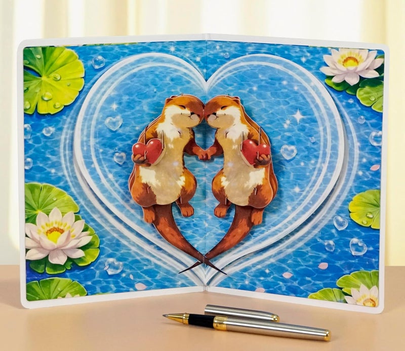 CUT POPUP.COM CUTPOPUP Otter Anniversary Card, 3D Pop Up Valentines Day, Greeting Loved Cards for Couple, Her, Wife, Husband, Him, All Occassions (Otter Couple) AN185US - Image 5