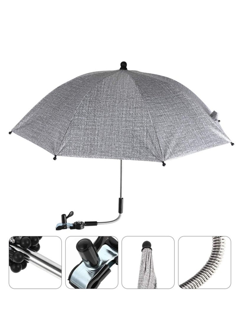 SOLARAE مظلة عربة الأطفال - كرسي متحرك، عربة دفع، مظلة مع غطاء واقي من أشعة UV والمطر والشمس. مظلة مطر قابلة للتثبيت على الكرسي المتحرك، عربة الدفع، عربة الأطفال، والمدرج (85 سم، رمادي) - Image 4