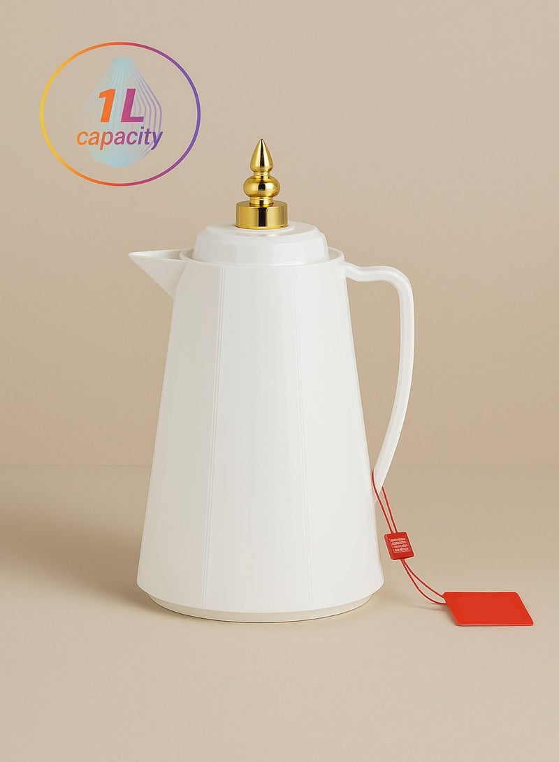 BASURRAH Thermal Tea and Coffee Flask 1 Liter – Elegant White Design with Luxurious Golden Lid, Keeps Drinks Hot or Cold for Long Periods, Perfect for Hospitality and Daily Use - Image 4